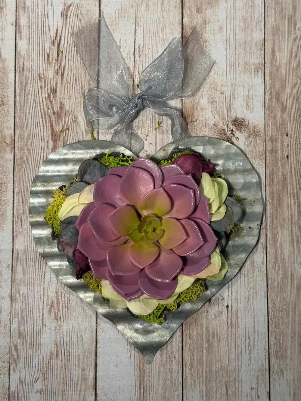 Handcrafted Pink Faux Succulent Heart Wall Accent